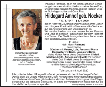 Traueranzeige von Hildegard Amhof von Dolomiten