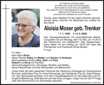 Traueranzeige von Aloisia Moser von Dolomiten