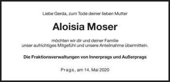 Traueranzeige von Aloisia Moser von Dolomiten