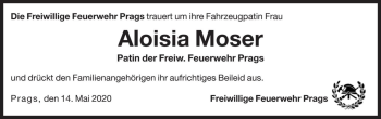 Traueranzeige von Aloisia Moser von Dolomiten