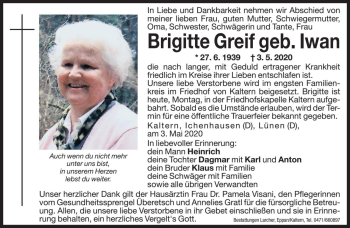 Traueranzeigen von Brigitte Greif | Trauer.bz