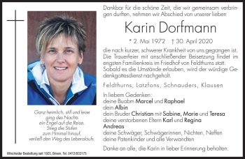 Traueranzeige von Karin Dorfmann von Dolomiten