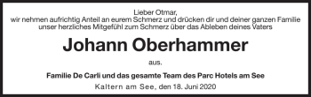 Traueranzeige von Johann Oberhammer von Dolomiten