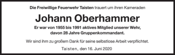 Traueranzeige von Johann Oberhammer von Dolomiten