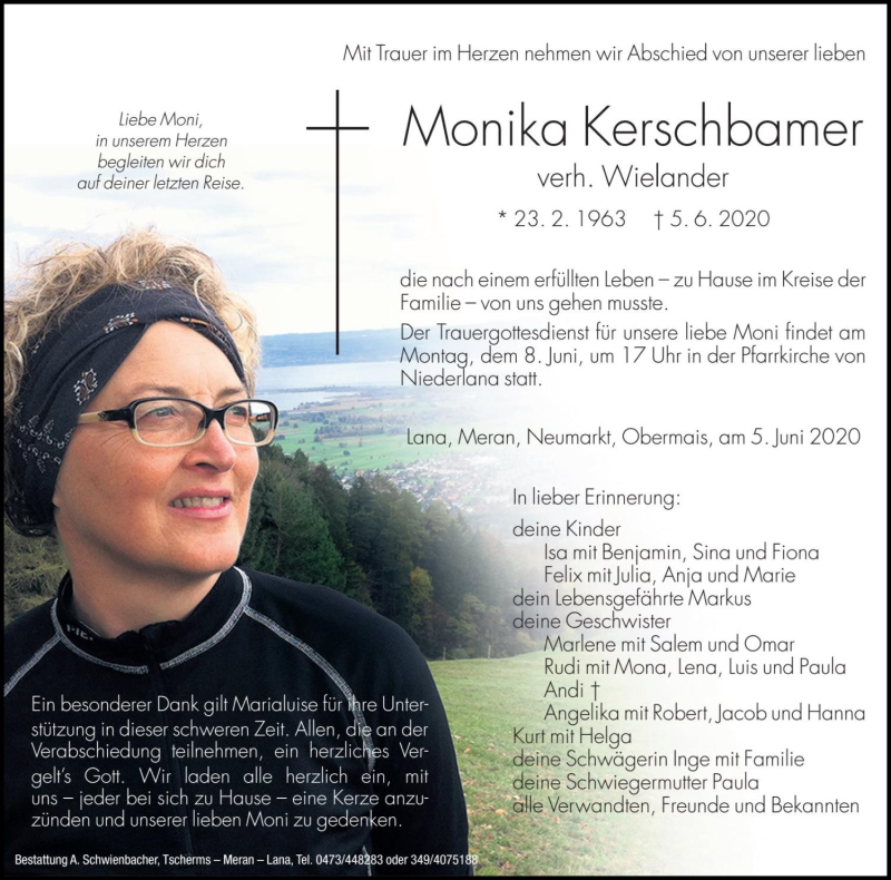  Traueranzeige für Monika Kerschbamer vom 06.06.2020 aus Dolomiten