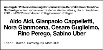 Traueranzeige von Gianpaolo Cappelletti von Dolomiten