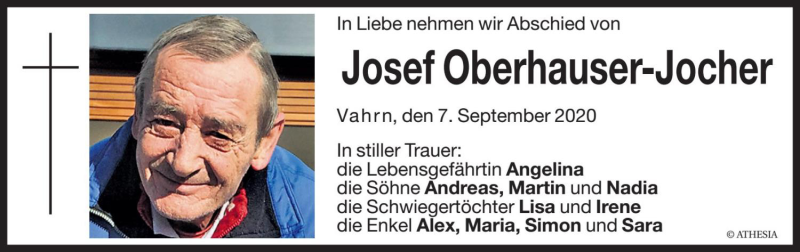  Traueranzeige für Josef Oberhauser-Jocher vom 11.09.2020 aus Dolomiten