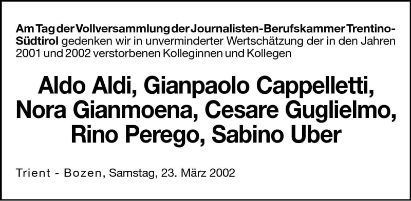  Traueranzeige für Gianpaolo Cappelletti vom 23.03.2002 aus Dolomiten