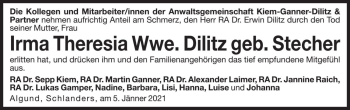 Traueranzeige von Irma Theresia Dilitz von Dolomiten