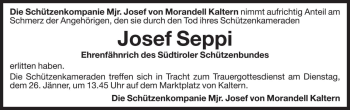 Traueranzeige von Josef Seppi von Dolomiten
