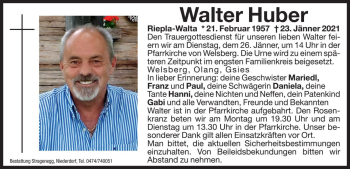 Traueranzeige von Walter Huber von Dolomiten