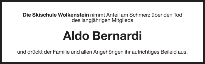 Traueranzeige für Aldo Bernardi vom 26.10.2021 aus Dolomiten
