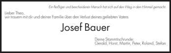 Traueranzeige von Josef Bauer von Dolomiten