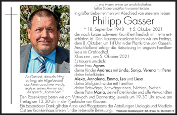Traueranzeige von Philipp Gasser von Dolomiten