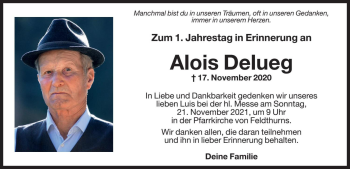 Traueranzeige von Alois Delueg von Dolomiten