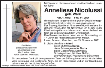 Traueranzeige von Anneliese Nicolussi von Dolomiten