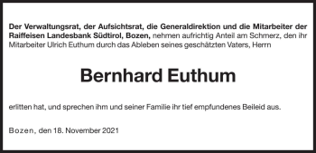 Traueranzeige von Bernhard Euthum von Dolomiten