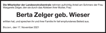 Traueranzeige von Berta Zelger von Dolomiten