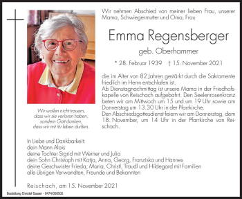 Traueranzeige von Emma Regensberger von Dolomiten