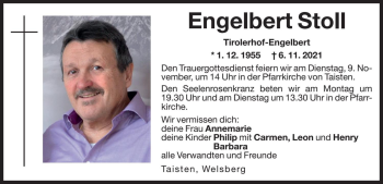 Traueranzeige von Engelbert Stoll von Dolomiten