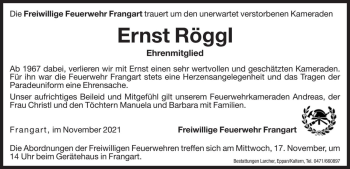 Traueranzeige von Ernst Röggl von Dolomiten