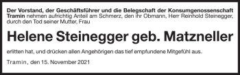 Traueranzeige von Helene Steinegger von Dolomiten