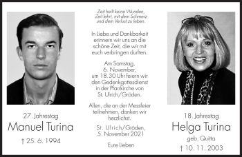 Traueranzeige von Helga Turina von Dolomiten