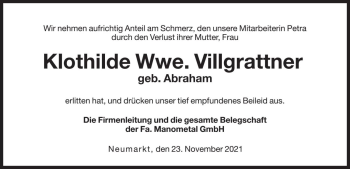 Traueranzeige von Klothilde Villgrattner von Dolomiten