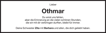 Traueranzeige von Othmar Bernhart von Dolomiten