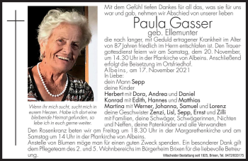 Traueranzeige von Paula Gasser von Dolomiten