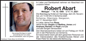 Traueranzeige von Robert Abart von Dolomiten
