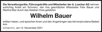 Traueranzeige von Wilhelm Bauer von Dolomiten