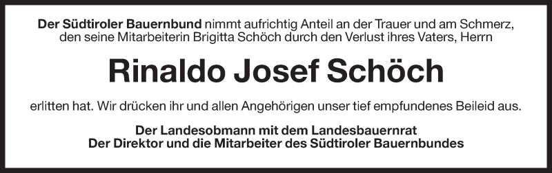  Traueranzeige für Rinaldo Josef Schöch vom 21.12.2021 aus Dolomiten