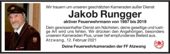 Traueranzeige von Jakob Rungger von Dolomiten