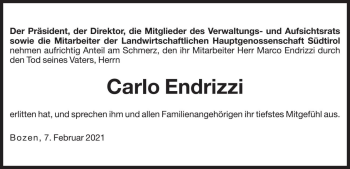 Traueranzeige von Carlo Endrizzi von Dolomiten