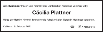Traueranzeige von Cäcilia Plattner von Dolomiten