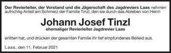 Traueranzeige von Johann Josef Tinzl von Dolomiten