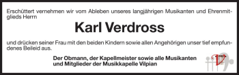 Traueranzeige von Karl Verdross von Dolomiten