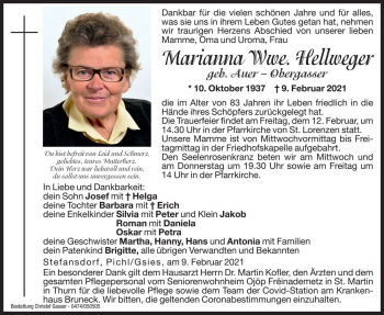 Traueranzeige von Marianna Hellweger von Dolomiten