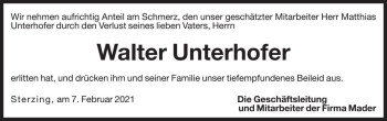 Traueranzeige von Walter Unterhofer von Dolomiten