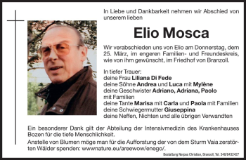 Traueranzeige von Elio Mosca von Dolomiten