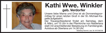 Traueranzeige von Kathi Winkler von Dolomiten