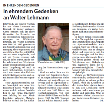 Traueranzeige von Walter Lehmann von Dolomiten