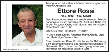 Traueranzeige von Ettore Rossi von Dolomiten