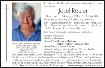 Traueranzeige von Josef Rauter von Dolomiten