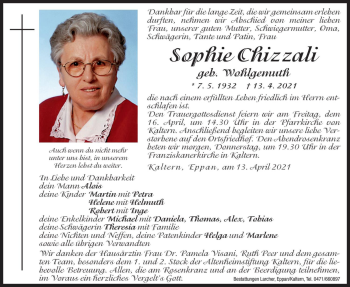 Traueranzeige von Sophie Chizzali von Dolomiten