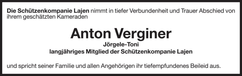  Traueranzeige für Anton Verginer vom 19.05.2021 aus Dolomiten