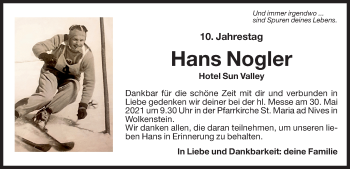 Traueranzeige von Hans Johann Nogler von Dolomiten