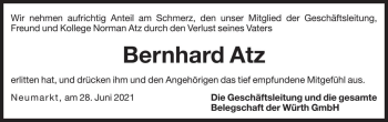 Traueranzeige von Bernhard Atz von Dolomiten