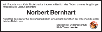 Traueranzeige von Norbert Bernhart von Dolomiten